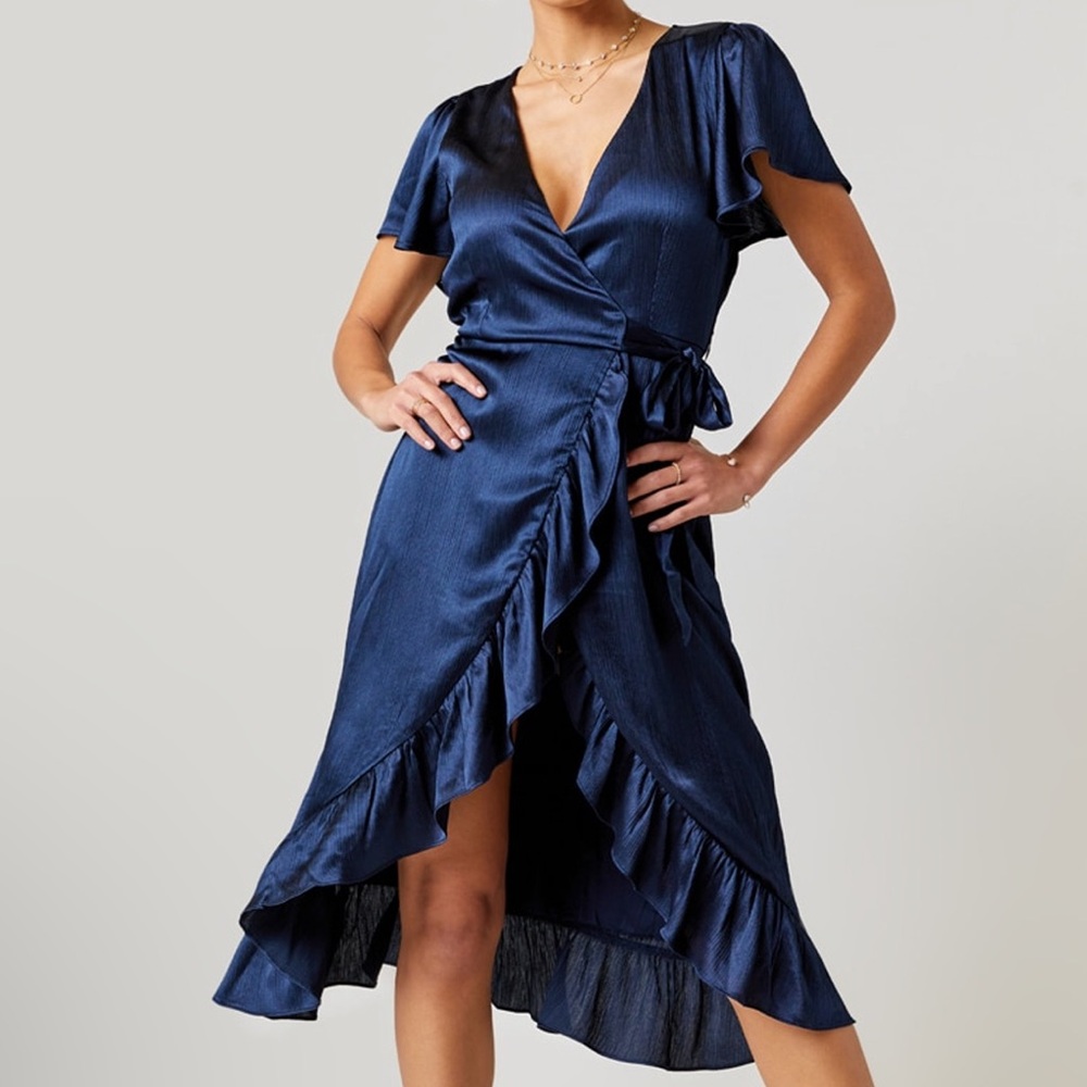 Janette Satin Wrap Midi Dress